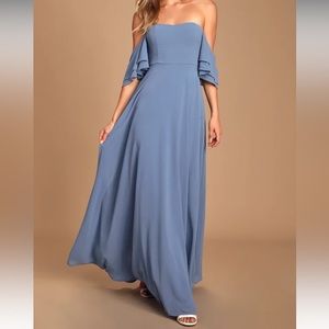 Lulu’s Abbington Denim Blue Off the Shoulder Dress
